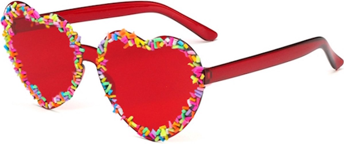 Carnaval Sprinkle Confetti Bril - Hart Rood | Kunststof / Plastic | Fashion Favorite